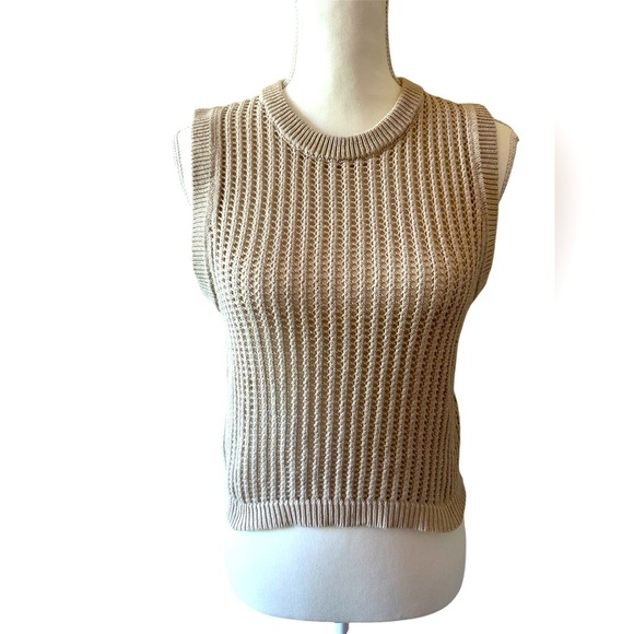 Weekend Los Angeles Girls Cotton Beige Sleeveless Knit Sweater Vest Size Large - Picture 1 of 7